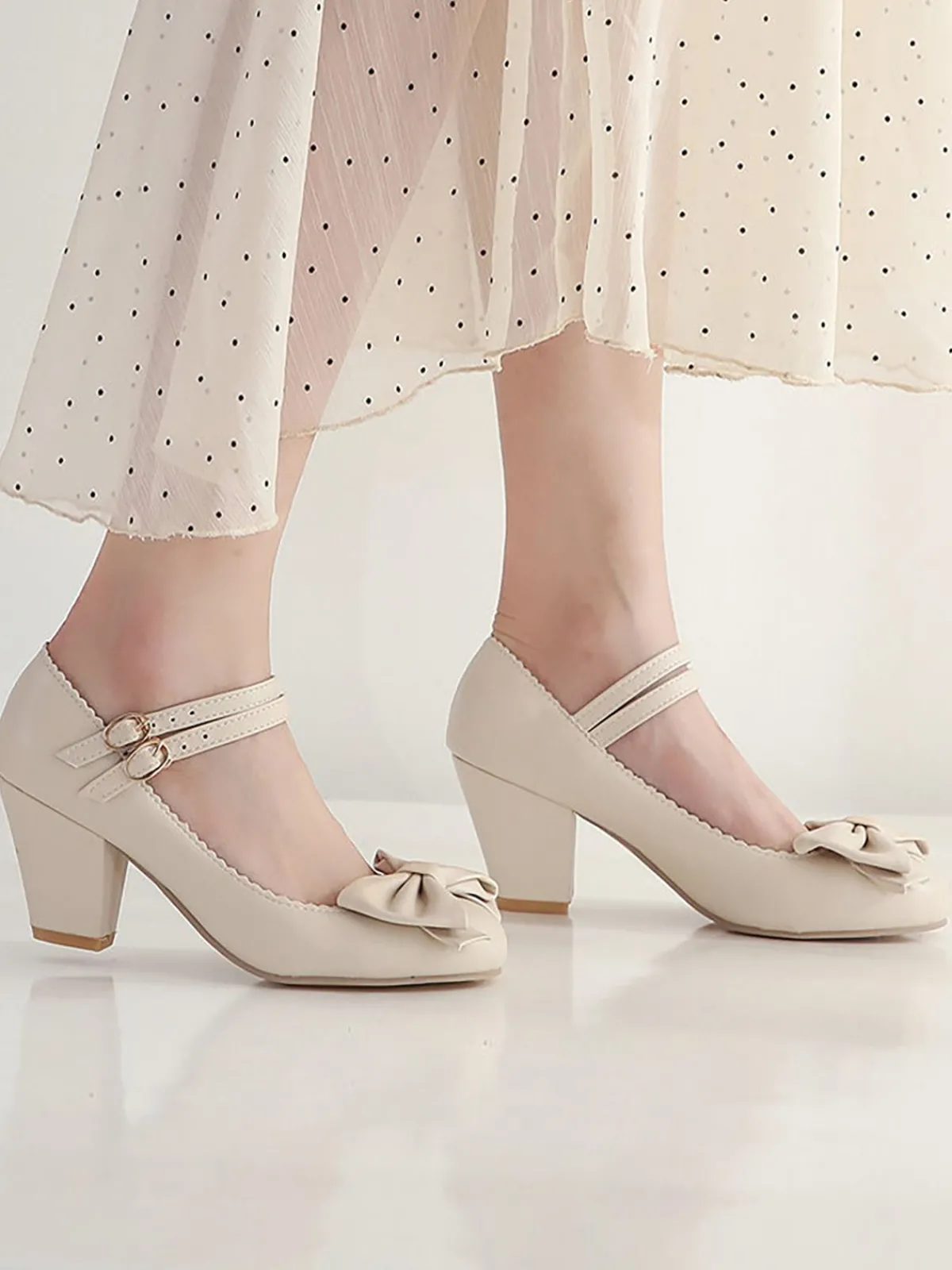 Online Retro Stage Retro Bowknot Double-Straps Shoes