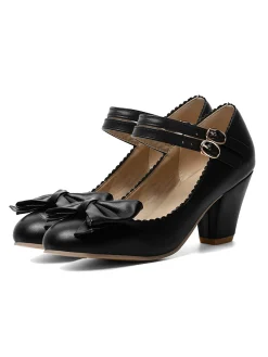 Online Retro Stage Retro Bowknot Double-Straps Shoes
