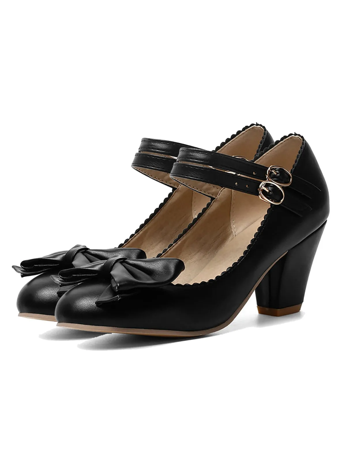Online Retro Stage Retro Bowknot Double-Straps Shoes