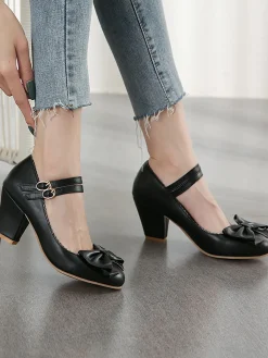 Online Retro Stage Retro Bowknot Double-Straps Shoes
