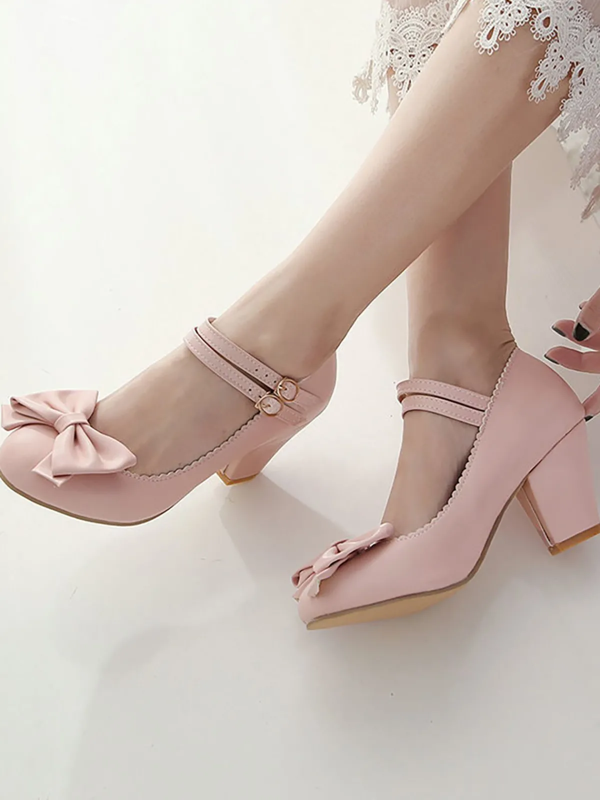 Online Retro Stage Retro Bowknot Double-Straps Shoes