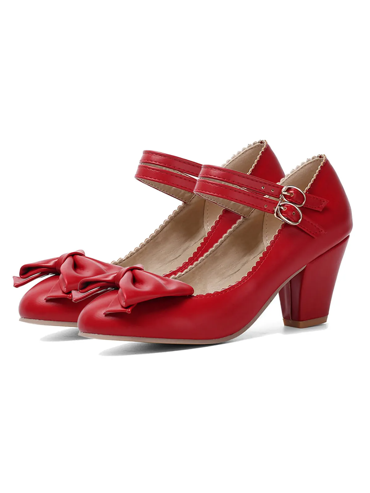 Online Retro Stage Retro Bowknot Double-Straps Shoes