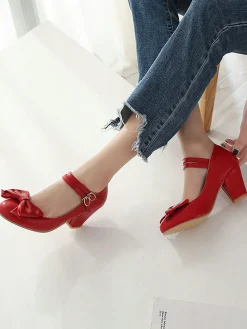 Online Retro Stage Retro Bowknot Double-Straps Shoes