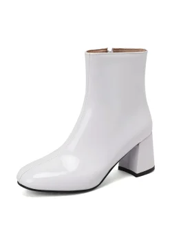Fashion Retro Stage Retro Christmas Patent Leather Block Heel Ankle Boots