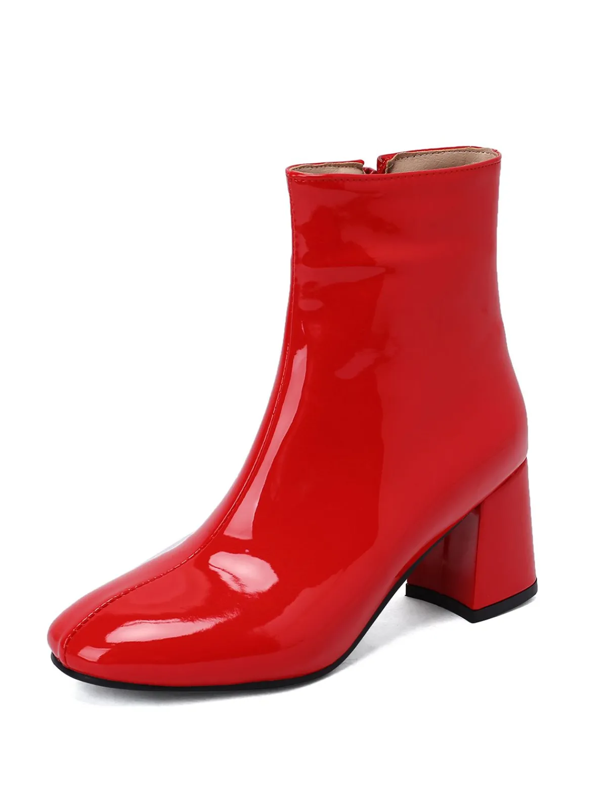 Fashion Retro Stage Retro Christmas Patent Leather Block Heel Ankle Boots