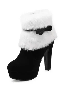 Outlet Retro Stage Retro Christmas Short Plush High Heel Shoes