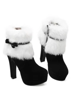 Outlet Retro Stage Retro Christmas Short Plush High Heel Shoes