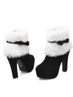 Outlet Retro Stage Retro Christmas Short Plush High Heel Shoes