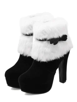Outlet Retro Stage Retro Christmas Short Plush High Heel Shoes