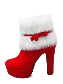 Outlet Retro Stage Retro Christmas Short Plush High Heel Shoes