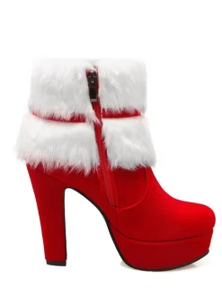 Outlet Retro Stage Retro Christmas Short Plush High Heel Shoes