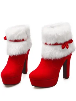 Outlet Retro Stage Retro Christmas Short Plush High Heel Shoes