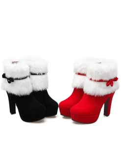 Outlet Retro Stage Retro Christmas Short Plush High Heel Shoes