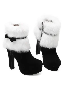 Outlet Retro Stage Retro Christmas Short Plush High Heel Shoes