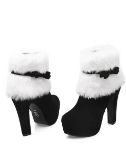 Outlet Retro Stage Retro Christmas Short Plush High Heel Shoes