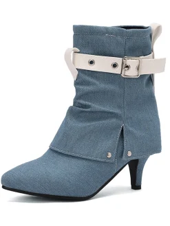 Fashion Retro Stage Retro Contrast Kitten Heel Ankle Boots