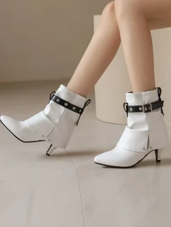 Fashion Retro Stage Retro Contrast Kitten Heel Ankle Boots