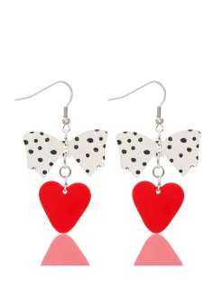 Sale Retro Stage Retro Dots Bowknot Heart Dangle Earrings