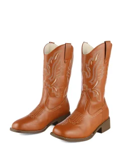 New Retro Stage Retro Embroidered Leather Calf Cowboy Boots