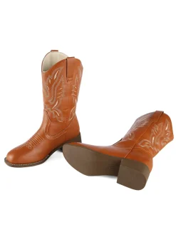 New Retro Stage Retro Embroidered Leather Calf Cowboy Boots
