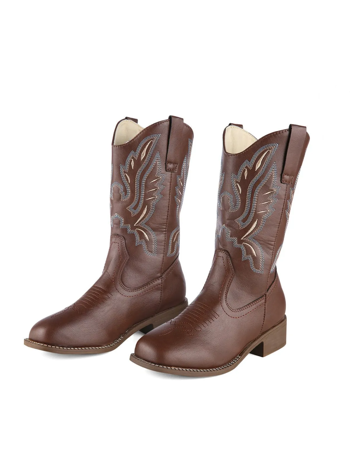 New Retro Stage Retro Embroidered Leather Calf Cowboy Boots