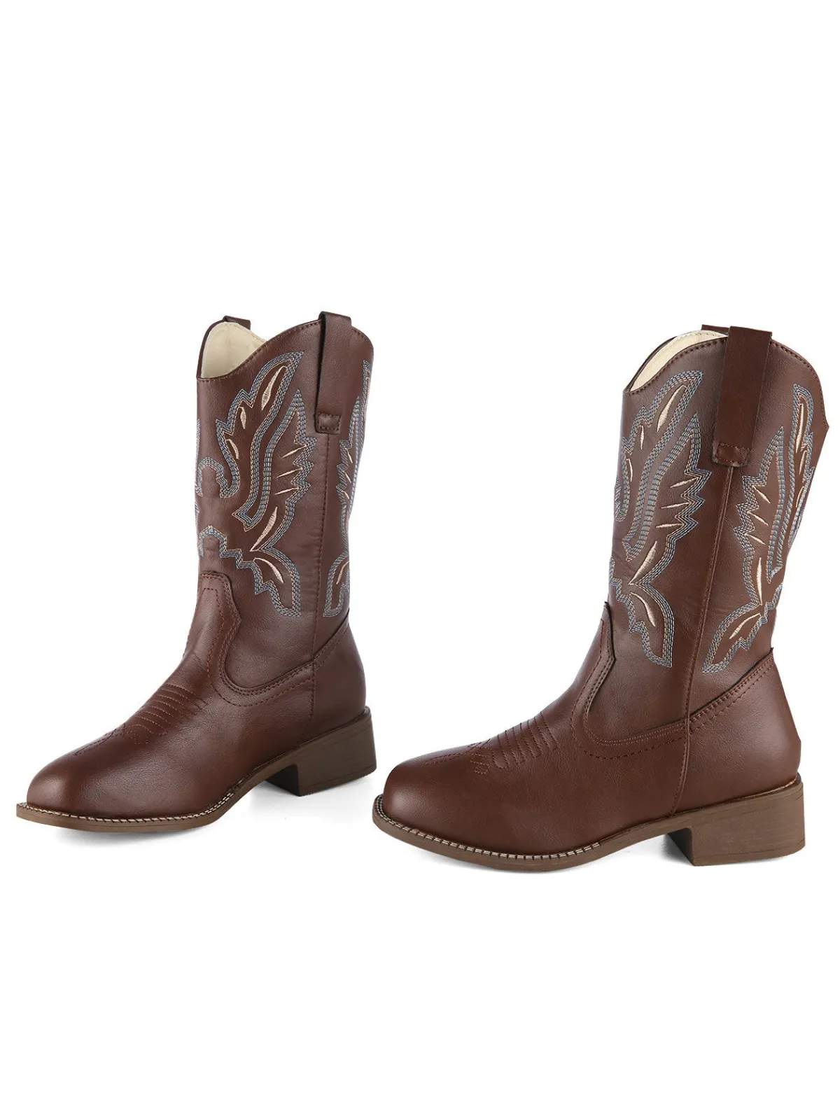 New Retro Stage Retro Embroidered Leather Calf Cowboy Boots