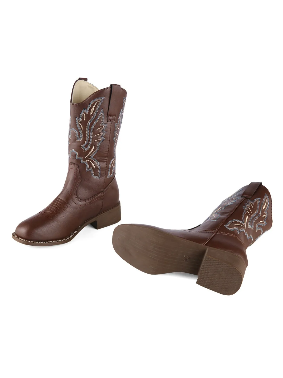 New Retro Stage Retro Embroidered Leather Calf Cowboy Boots