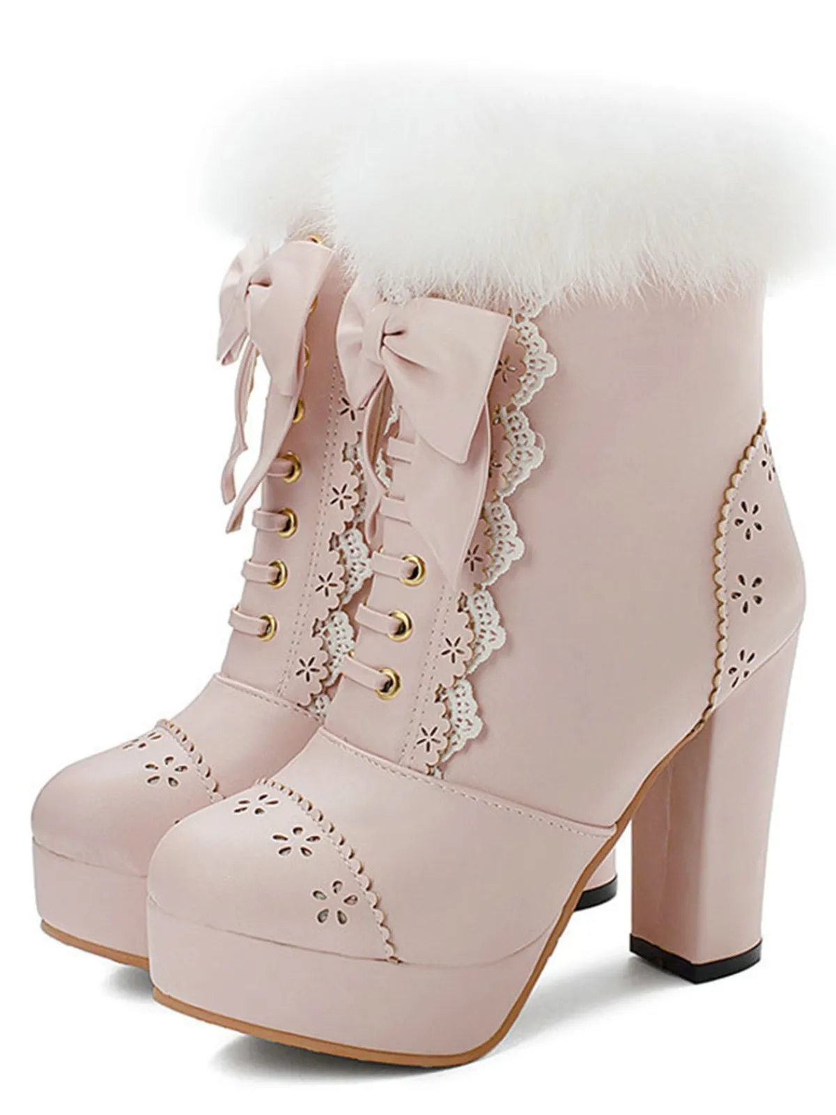 Outlet Retro Stage Retro Furry Bowknot Chunky Heel Snow Boots