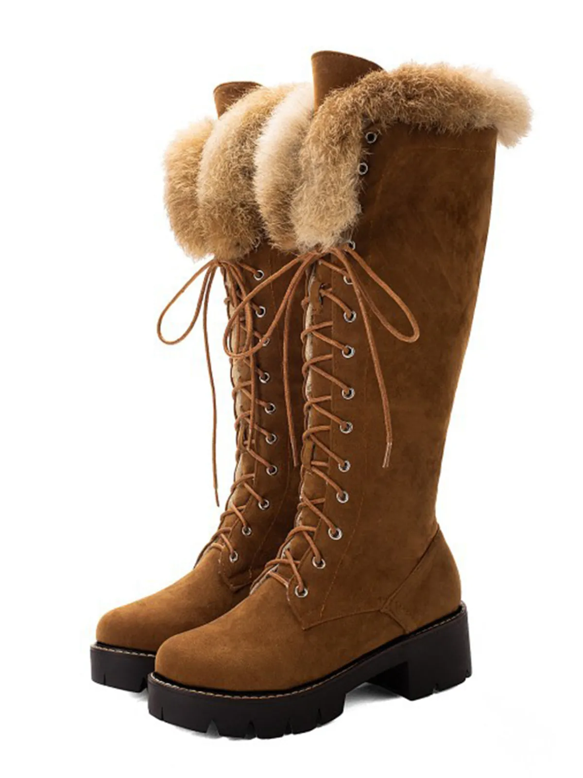 New Retro Stage Retro Furry Chunky Heel Snow Boots
