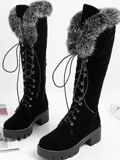 New Retro Stage Retro Furry Chunky Heel Snow Boots