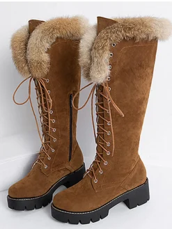 New Retro Stage Retro Furry Chunky Heel Snow Boots