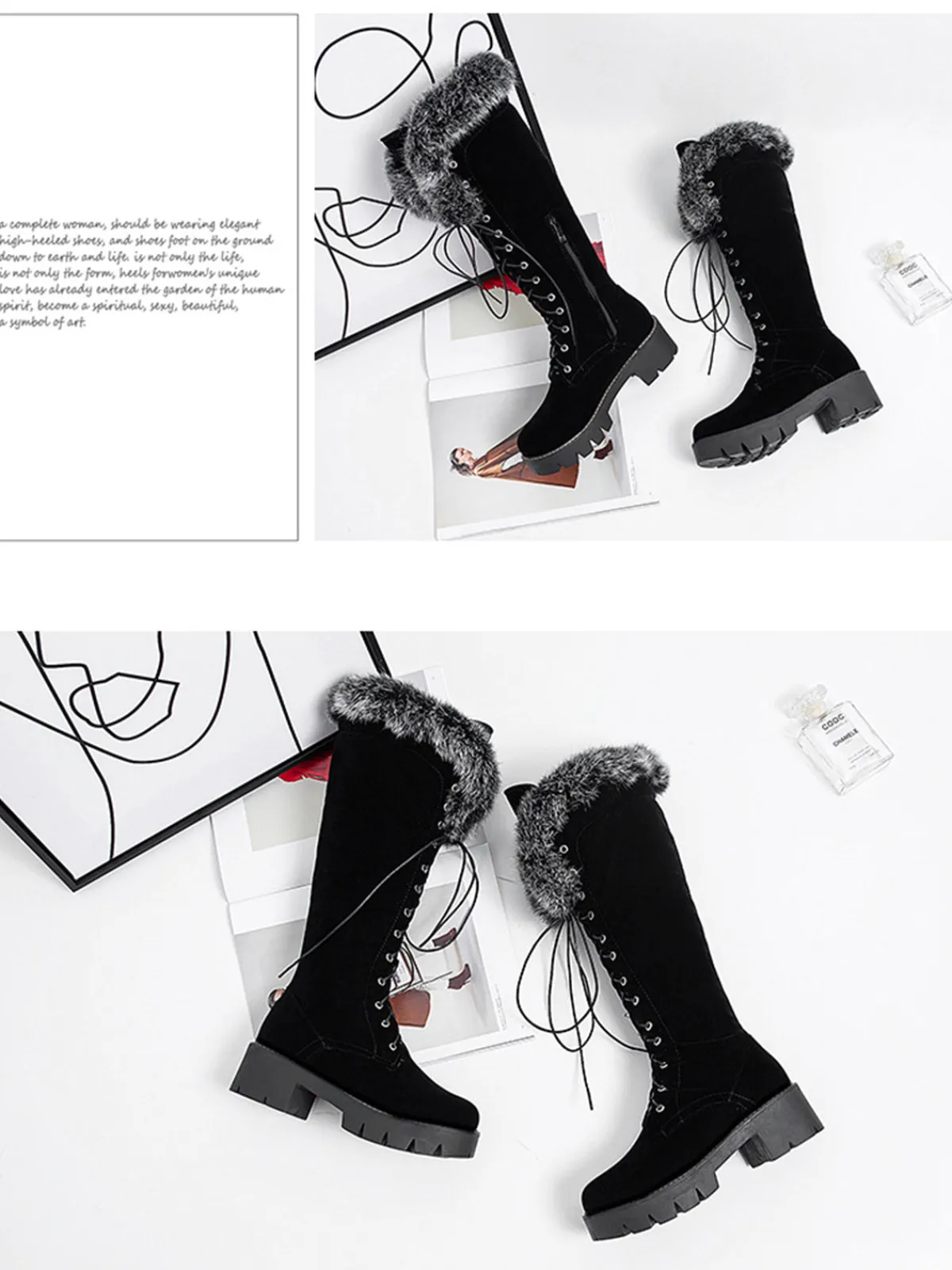 New Retro Stage Retro Furry Chunky Heel Snow Boots