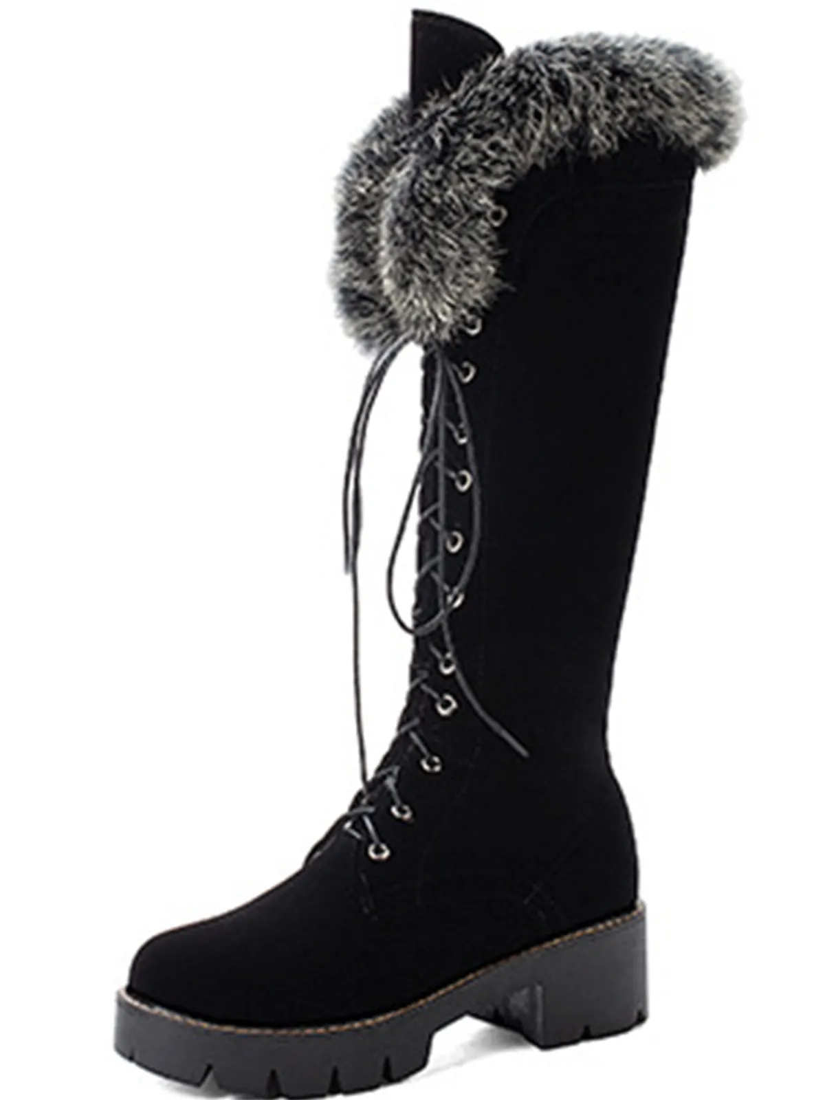New Retro Stage Retro Furry Chunky Heel Snow Boots