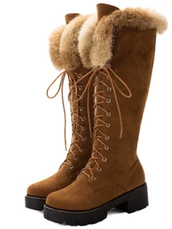 New Retro Stage Retro Furry Chunky Heel Snow Boots