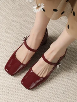 Fashion Retro Stage Retro Glossy Leather Chunky Heel Shoes