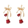 Sale Retro Stage Retro Gold Ribbon 3D Rose Earrings