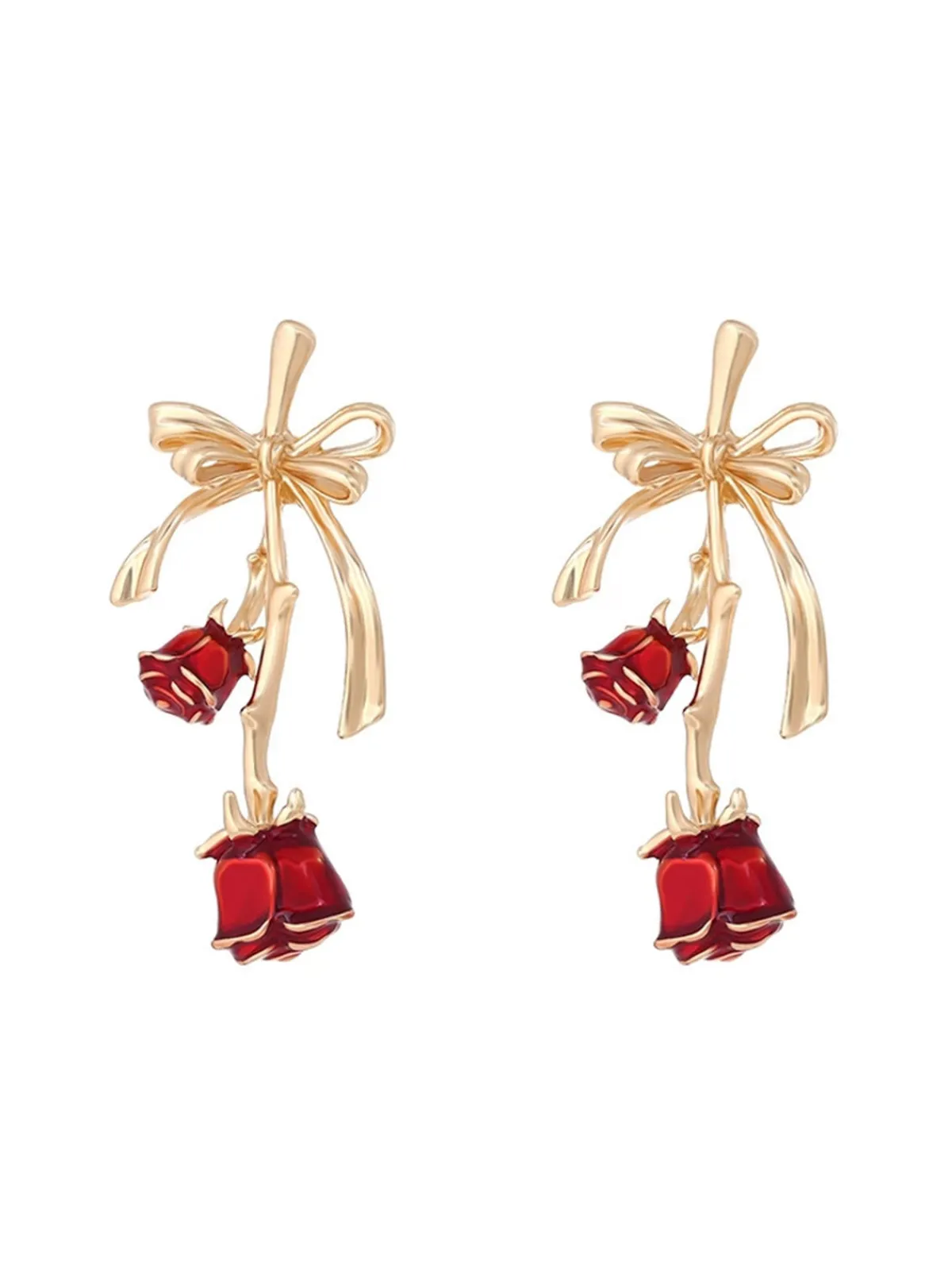 Sale Retro Stage Retro Gold Ribbon 3D Rose Earrings
