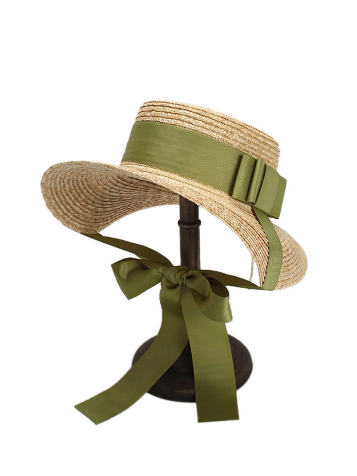 Clearance Retro Stage Retro Green Ribbon Raffia Sun Hat