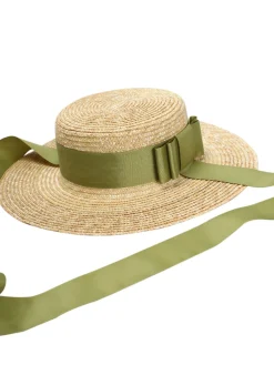 Clearance Retro Stage Retro Green Ribbon Raffia Sun Hat