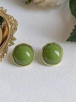 Hot Retro Stage Retro Green Round Stud Earrings