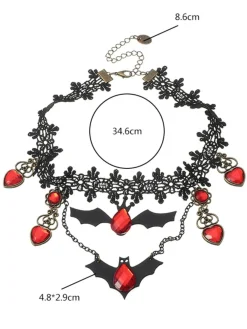 Best Retro Stage Retro Halloween Lace Bat Necklace