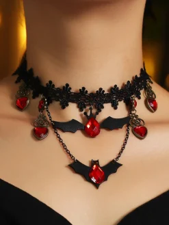 Best Retro Stage Retro Halloween Lace Bat Necklace