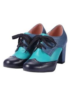 Online Retro Stage Retro High Heels Saddle Shoes Blue
