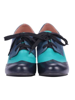 Online Retro Stage Retro High Heels Saddle Shoes Blue