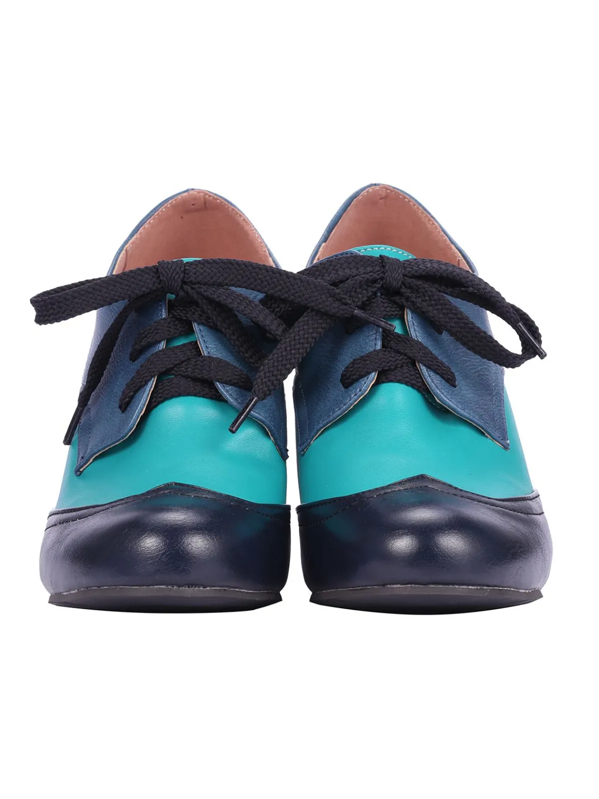Online Retro Stage Retro High Heels Saddle Shoes Blue