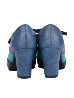 Online Retro Stage Retro High Heels Saddle Shoes Blue
