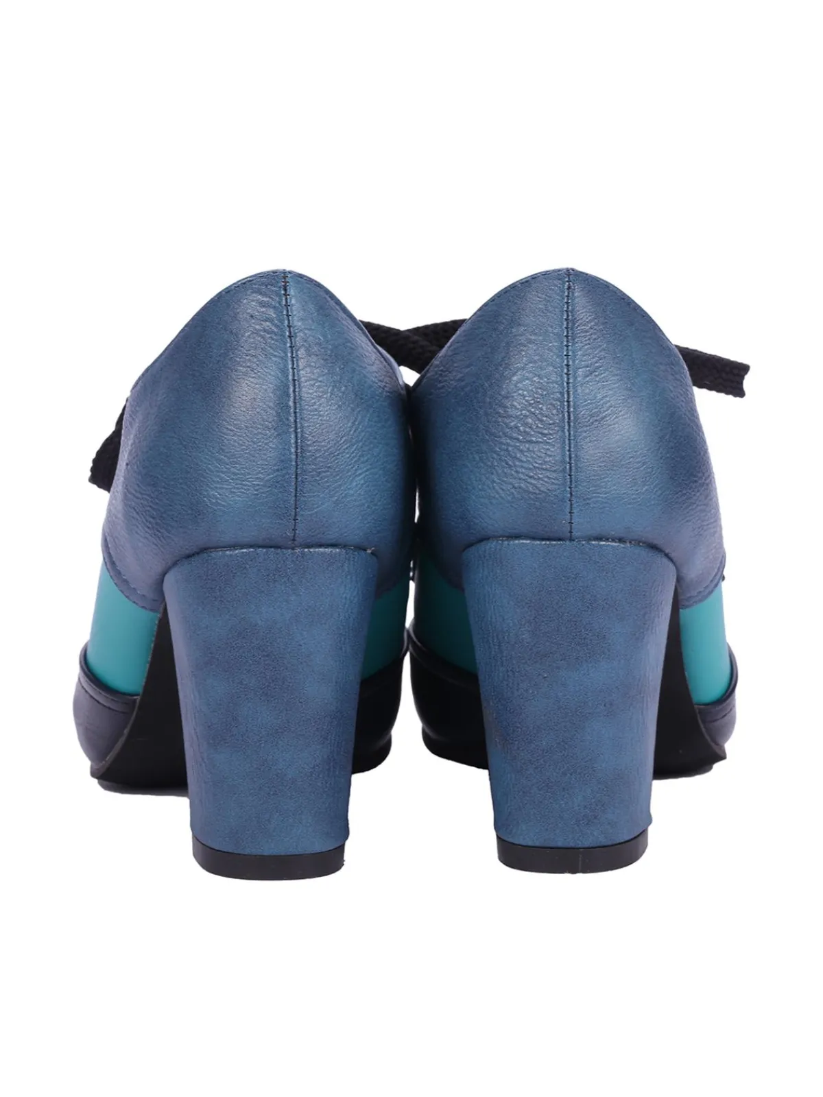 Online Retro Stage Retro High Heels Saddle Shoes Blue