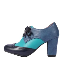 Online Retro Stage Retro High Heels Saddle Shoes Blue