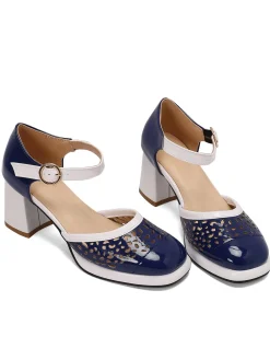 Best Retro Stage Retro Hollow Chunky High Heels Shoes