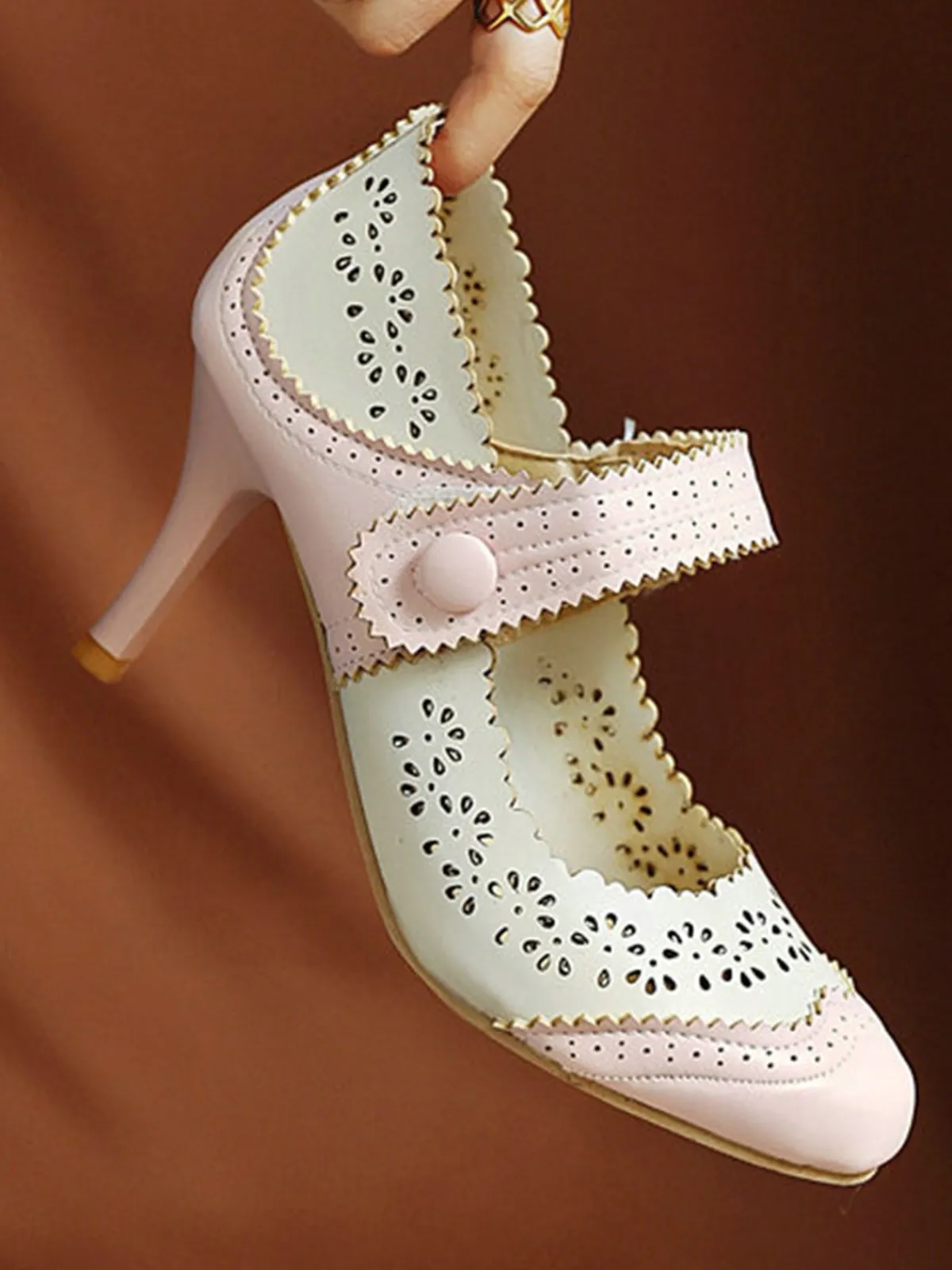Discount Retro Stage Retro Hollow Out Ankle Strap High Heels Shoes